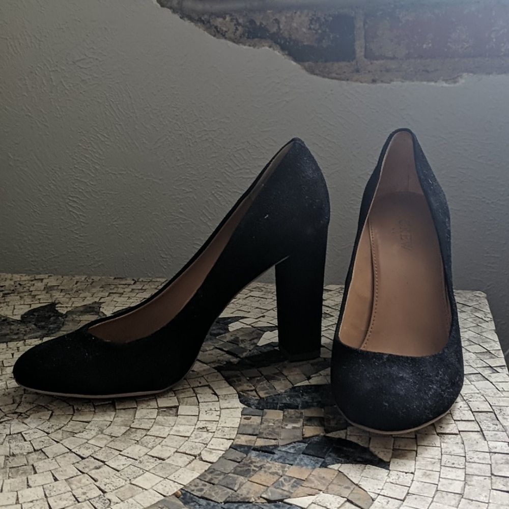 NWOT JCrew black suede block heels